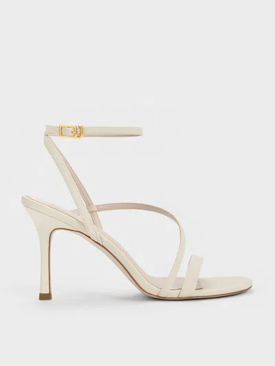 Charles & Keith Asymmetric Strappy Heeled Sandals In Chalk
