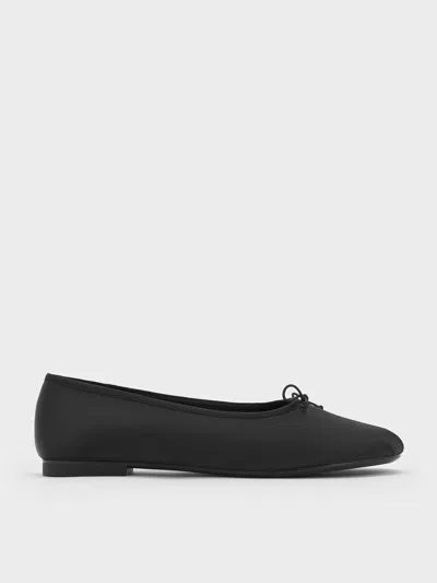 Charles & Keith - Satin Bow Ballet Flats In Black Textured