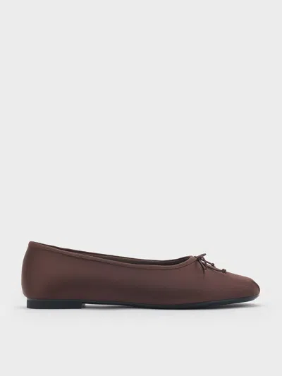 Charles & Keith - Satin Bow Ballet Flats In Dark Brown