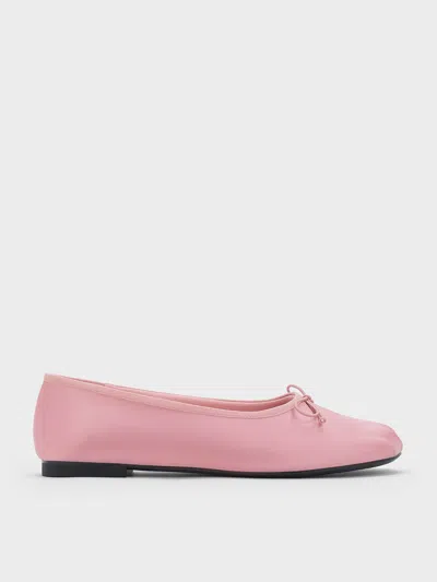 Charles & Keith - Satin Bow Ballet Flats In Pink