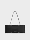 Charles & Keith - Satin Bow Elongated Shoulder Bag In Noir