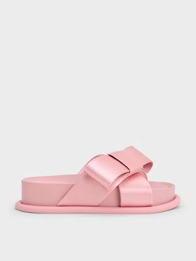 Charles & Keith - Satin Bow Flatform Sandals In Pink
