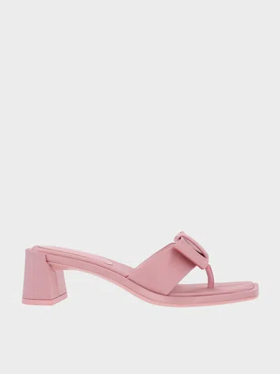 Charles & Keith - Satin Bow Heeled Thong Sandals In Pink