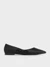 Charles & Keith - Satin Bow Pointed-toe Flats In Black Textured