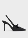 Charles & Keith - Satin Bow Pointed-toe Slingback Pumps In Black Textured