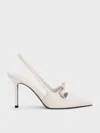 Charles & Keith - Satin Bow Pointed-toe Slingback Pumps In Light Grey