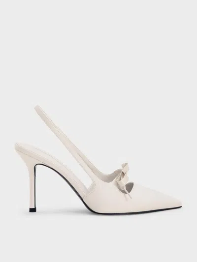 Charles & Keith - Satin Bow Pointed-toe Slingback Pumps In Light Grey