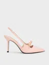 Charles & Keith - Satin Bow Pointed-toe Slingback Pumps In Light Pink