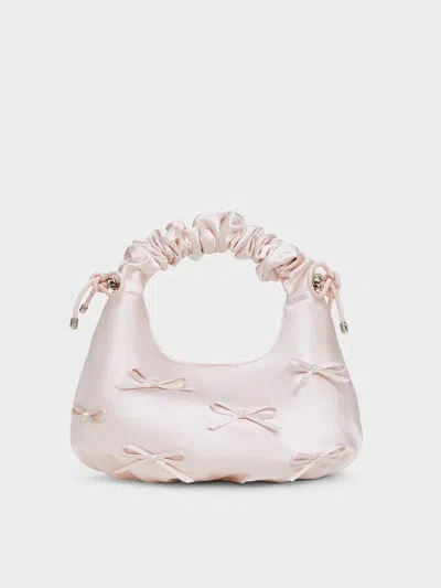 Charles & Keith - Satin Bow Ruched-handle Bag In Baby Pink