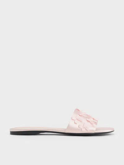Charles & Keith - Satin Bow Slide Sandals In Blush