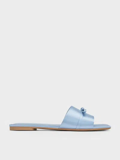 Charles & Keith - Satin Bow Slide Sandals In Light Blue