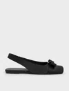 Charles & Keith - Satin Bow Slingback Ballet Flats In Black Textured