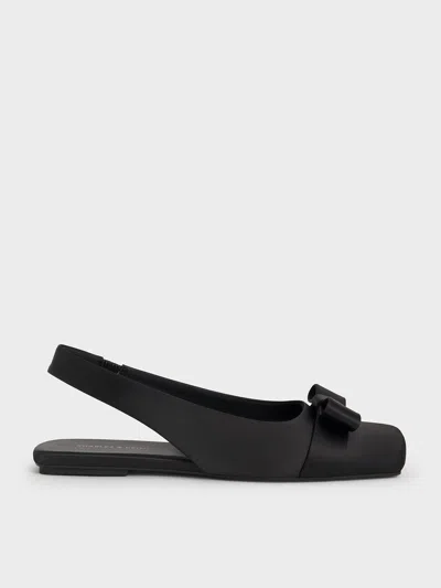 Charles & Keith - Satin Bow Slingback Ballet Flats In Black Textured