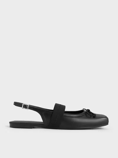 Charles & Keith - Satin Bow Slingback Flats In Black