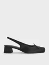 Charles & Keith - Satin Bow Square-toe Slingback Pumps In Black Textured
