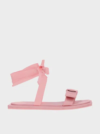 Charles & Keith - Satin Bow Tie-around Flat Sandals In Pink