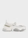 Charles & Keith - Satin Bow Two-tone Mary Jane Sneakers In Silver