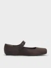 Charles & Keith - Satin Buckled Square-toe Mary Jane Flats In Brown