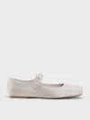Charles & Keith - Satin Buckled Square-toe Mary Jane Flats In Gray