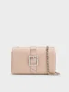 Charles & Keith - Satin Crystal-buckle Belted Chain-handle Bag