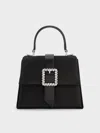 Charles & Keith - Satin Crystal-buckle Belted Top Handle Bag