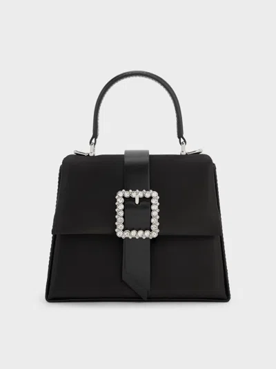 Charles & Keith - Satin Crystal-buckle Belted Top Handle Bag
