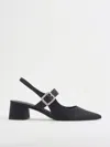 Charles & Keith - Satin Crystal-buckle Block-heel Slingback Pumps In Black