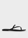 Charles & Keith - Satin Crystal-buckle Strappy Thong Sandals In Black Textured