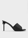 Charles & Keith - Satin Crystal-embellished Ball-heel Mules In Black