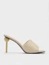 Charles & Keith - Satin Crystal-embellished Ball-heel Mules In Gold