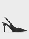 Charles & Keith - Satin Crystal-embellished Ball-heel Pointed-toe Slingback Pumps In Black