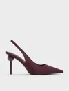 Charles & Keith - Satin Crystal-embellished Ball-heel Pointed-toe Slingback Pumps In Burgundy