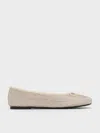 Charles & Keith - Satin Crystal-embellished Bow Ballet Flats In Gold
