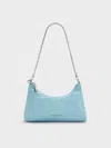 Charles & Keith - Satin Crystal-embellished Chain-handle Two-way Bag In Sky Blue