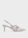 Charles & Keith - Satin Crystal-embellished Mary Jane Pumps In Light Grey