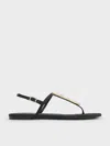 Charles & Keith - Satin Crystal-embellished Thong Slingback Sandals In Black Textured