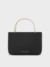 Charles & Keith - Satin Crystal-embellished Top Handle Bag In Black