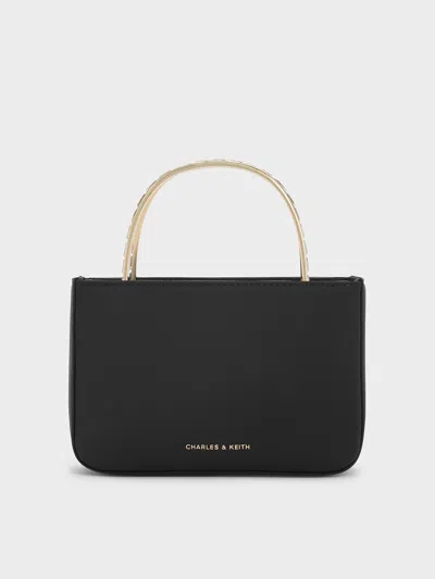 Charles & Keith - Satin Crystal-embellished Top Handle Bag In Black