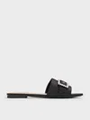 Charles & Keith - Satin Gem-buckle Square-toe Slide Sandals In Black