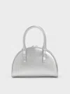 Charles & Keith - Satin Half-moon Bowling Bag In Silver