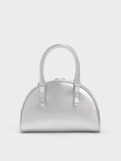 Charles & Keith - Satin Half-moon Bowling Bag In Metallic