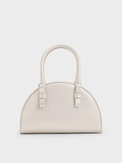 Charles & Keith - Satin Half-moon Bowling Bag In Neutral