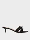 Charles & Keith - Satin Lace-up Double-strap Kitten-heel Mules In Black Textured