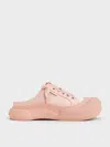 Charles & Keith - Satin Lace-up Slip-on Sneakers In Light Pink