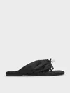 Charles & Keith - Satin Pearl-accent Square-toe Sandals In Black Textured