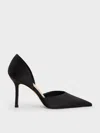 Charles & Keith - Satin Pointed-toe D'orsay Pumps In Black Textured