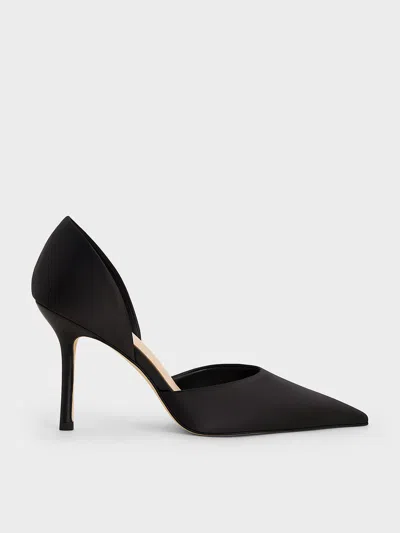 Charles & Keith - Satin Pointed-toe D'orsay Pumps In Black Textured