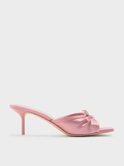 Charles & Keith - Satin Ruched Bow Heeled Mules
