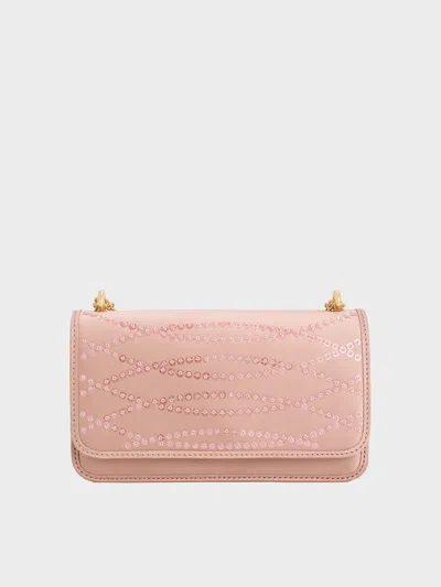 Charles & Keith - Satin Sequinned Chain-handle Mini Bag In Ballerina Pink