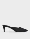 Charles & Keith - Satin Square-toe Blade-heel Mules In Black Textured